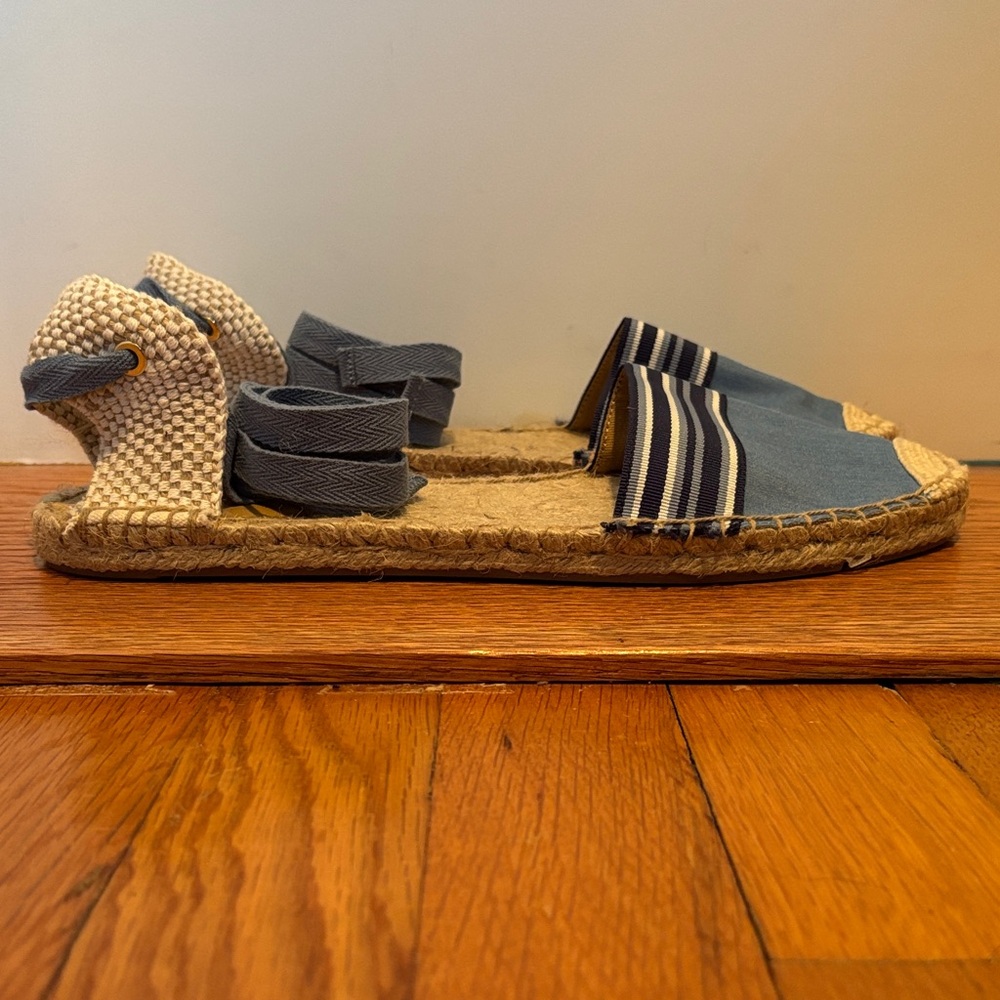 J Crew Factory Striped Lace-Up Espadrille Flats in Chambray